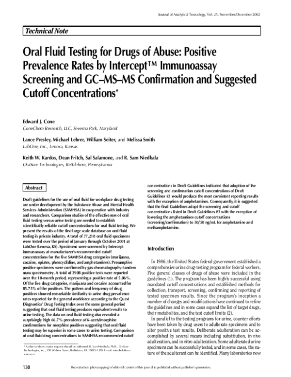 (PDF) Oral Fluid Testing for Drugs of Abuse Positive Prevalence Rates