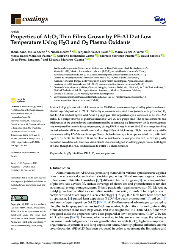 (PDF) Properties of Al2O3 Thin Films Grown by PE-ALD at Low Temperature ...