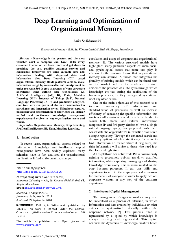(PDF) Deep Learning and Optimization of Organizational Memory