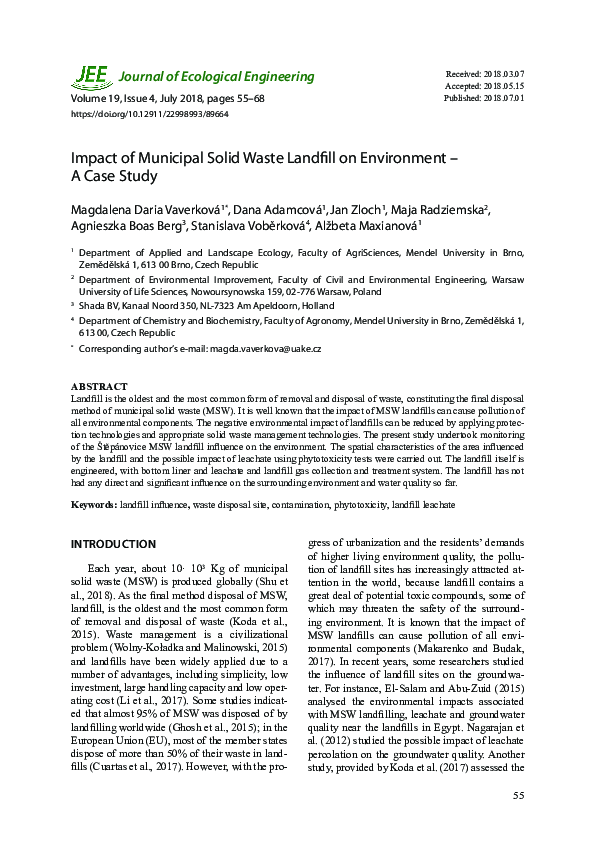 (PDF) Impact of Municipal Solid Waste Landfill on Environment – a Case ...