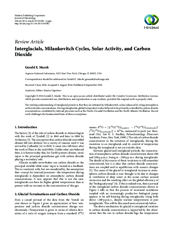 Interglacials, Milankovitch Cycles, Solar Activity, and Carbon Dioxide