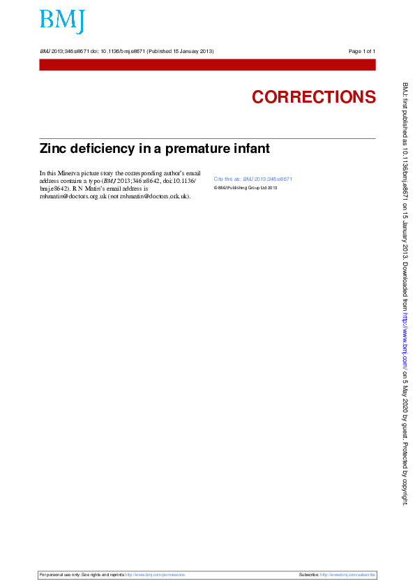 (PDF) Zinc Deficiency in the Premature Infant Michael Hambidge
