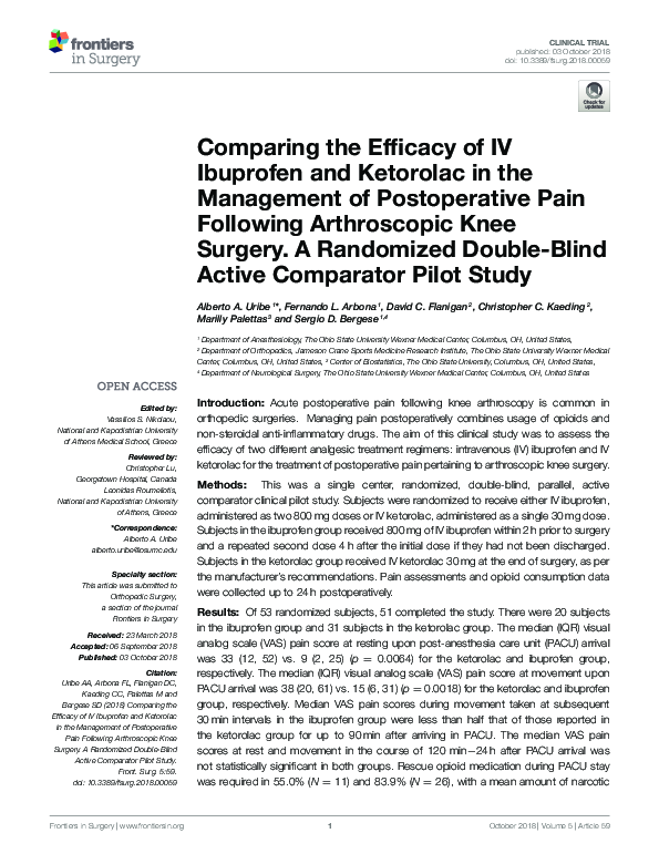 (PDF) Comparing the Efficacy of IV Ibuprofen and Ketorolac in the