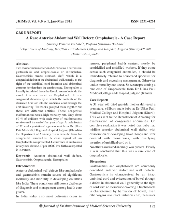 (PDF) A Rare Anterior Abdominal Wall Defect: Omphalocele - A Case Report