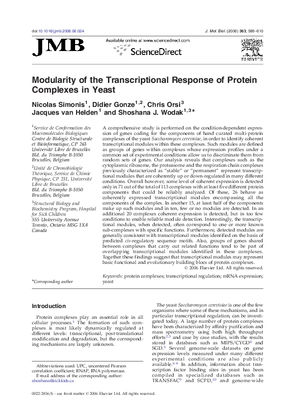 (PDF) Modularity of the Transcriptional Response of Protein Complexes ...