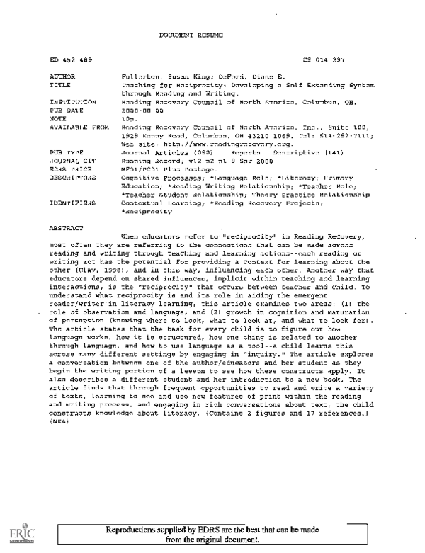(PDF) Teaching for Reciprocity Developing a SelfExtending System