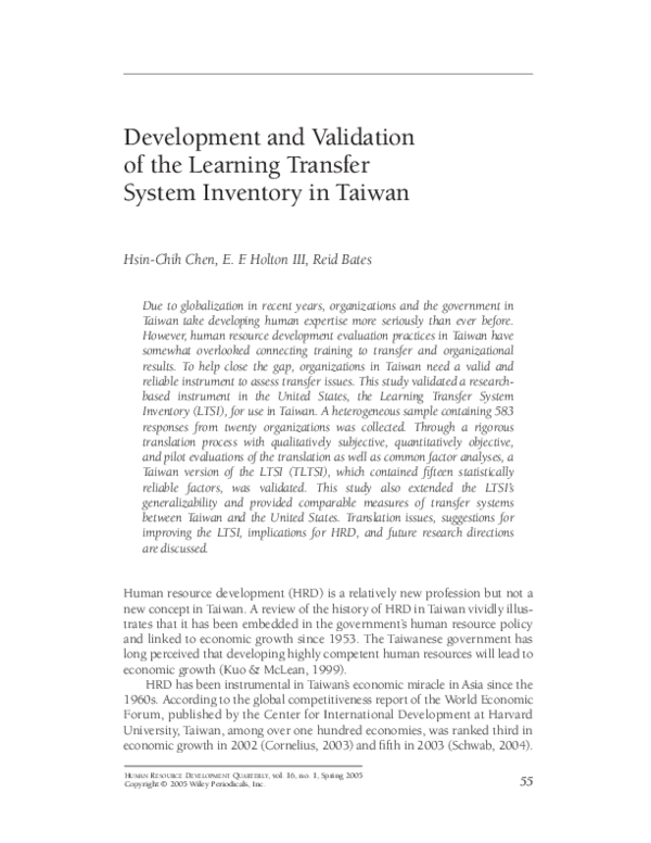 (PDF) Development and validation of the learning transfer system ...