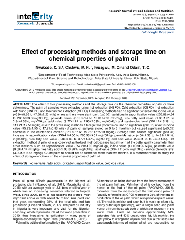 (PDF) Effect of processing methods and storage time on chemical ...