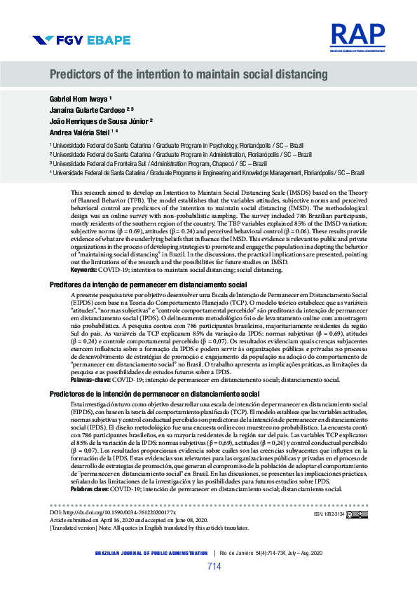Predictors of the intention to maintain social distancing