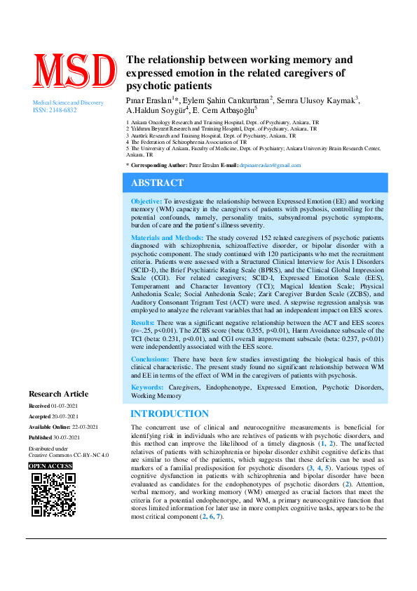 (PDF) The Relationship between working memory and expressed emotion in ...