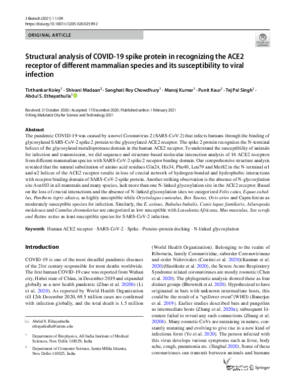 (PDF) Structural analysis of COVID-19 spike protein in recognizing the ...