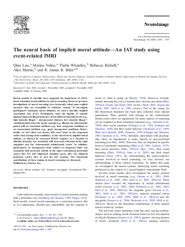 (PDF) The neural basis of implicit moral attitude--An IAT study using ...