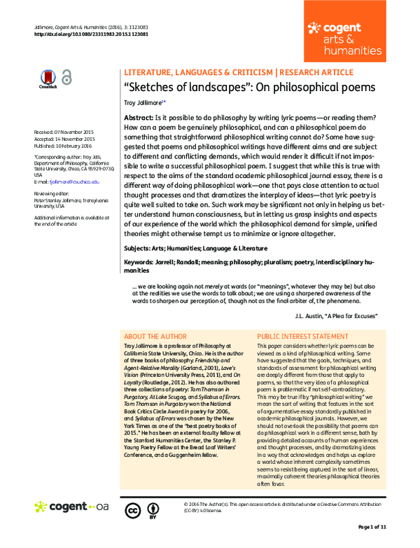 (PDF) Sketches of landscapes : On philosophical poems
