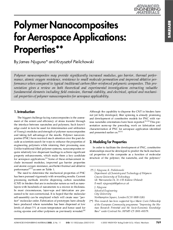 (PDF) Polymer Nanocomposites for Aerospace Applications: Properties