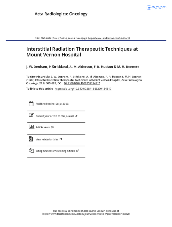 (PDF) Interstitial Radiation Therapeutic Techniques at Mount Vernon ...