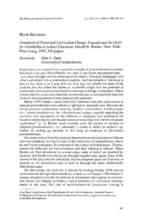 (PDF) Procedures of Power and Curriculum Change: Foucault and the Quest ...