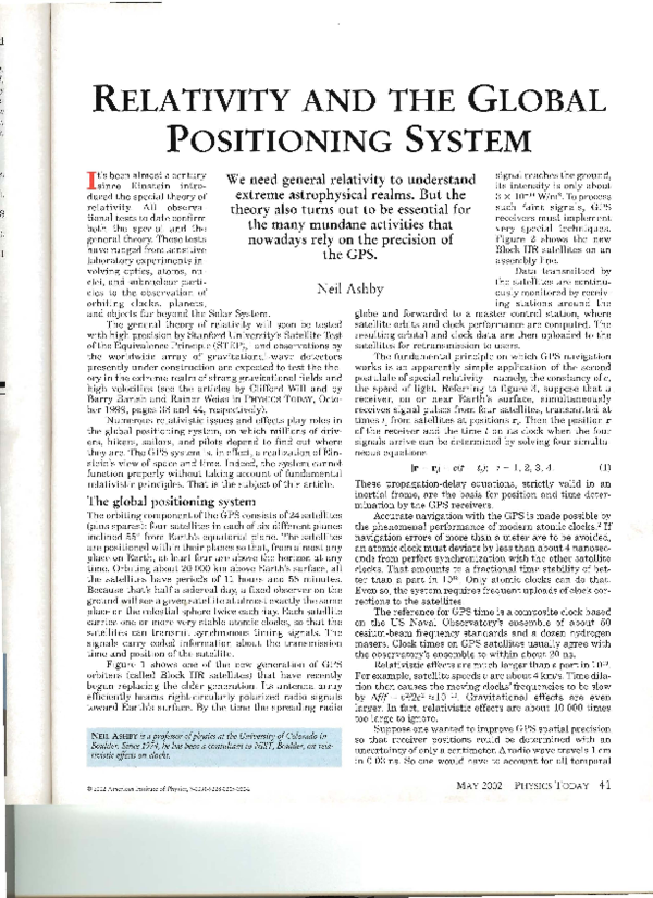 (PDF) Relativity and the global positioning system Neil Ashby