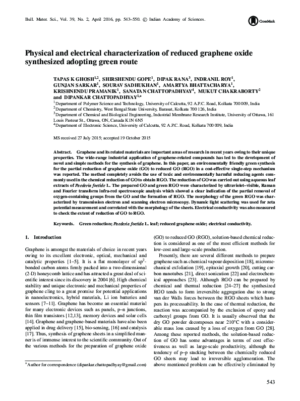 (PDF) Physical and electrical characterization of reduced graphene ...