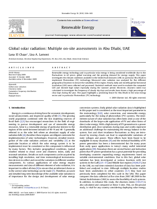 Pdf Global Solar Radiation Multiple On Site Assessments In Abu Dhabi Uae Lana Elchaar Academia Edu