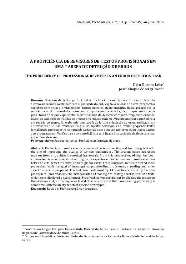 (PDF) A proficiência de revisores de textos profissionais em uma tarefa ...