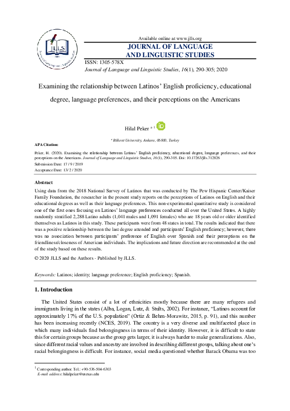 (PDF) Examining the relationship between Latinos’ English proficiency ...