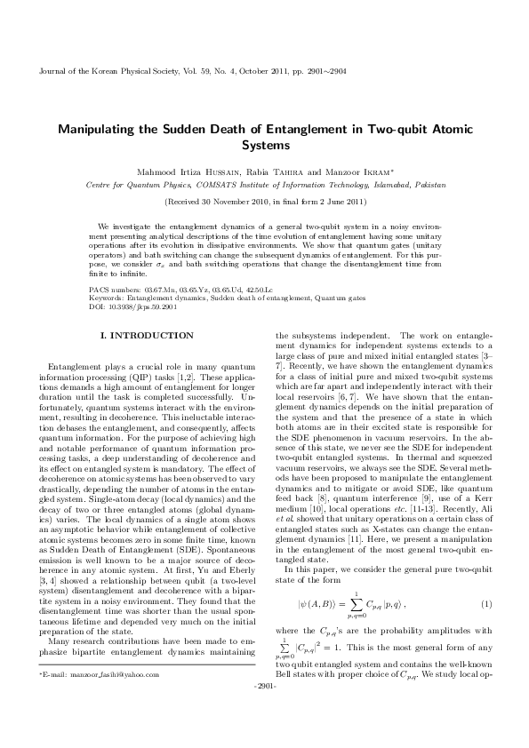 (PDF) Manipulating the Sudden Death of Entanglement in Two-qubit Atomic ...