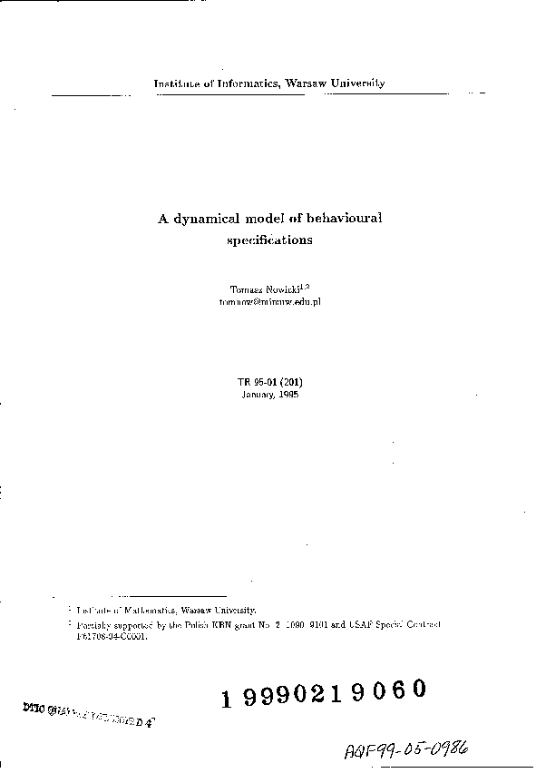 (PDF) A dynamical model of behavioural specifications