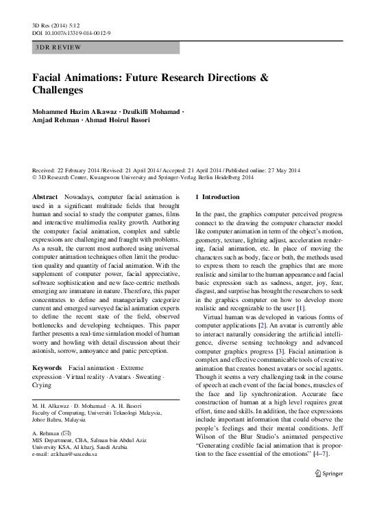 (PDF) Facial Animations: Future Research Directions & Challenges