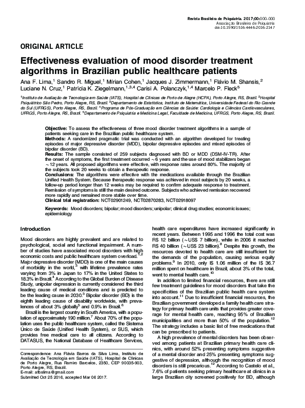 (PDF) Effectiveness evaluation of mood disorder treatment algorithms in ...