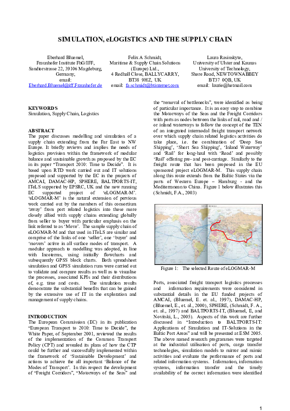 (DOC) SIMULATION, eLOGISTICS AND THE SUPPLY CHAIN