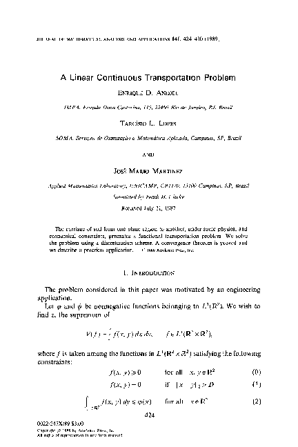(PDF) A linear continuous transportation problem
