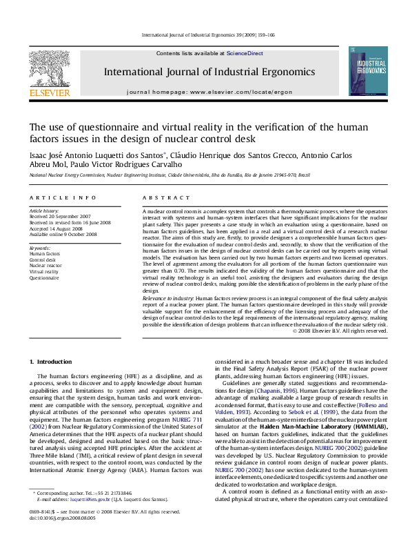 (PDF) The use of questionnaire and virtual reality in the verification ...