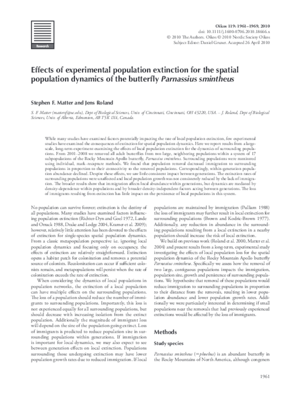 (PDF) Effects of experimental population extinction for the spatial ...