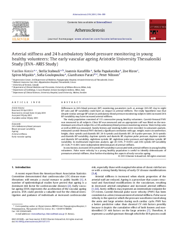 (PDF) Arterial stiffness and 24h ambulatory blood pressure monitoring ...
