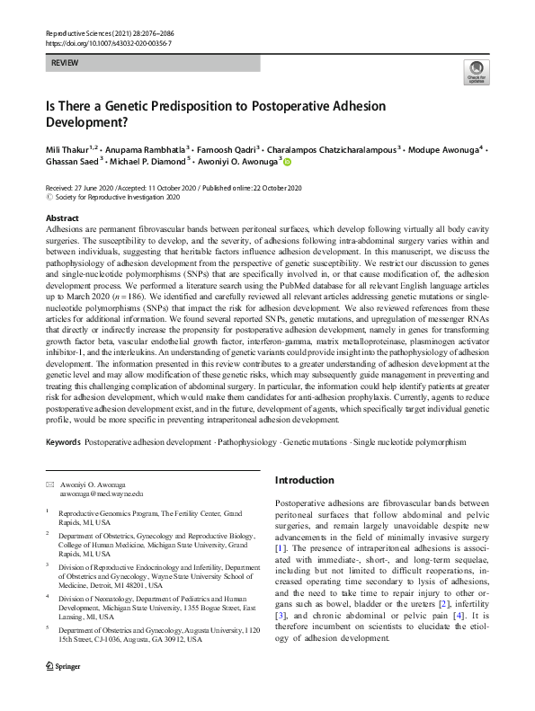 (PDF) Is There a Genetic Predisposition to Postoperative Adhesion ...