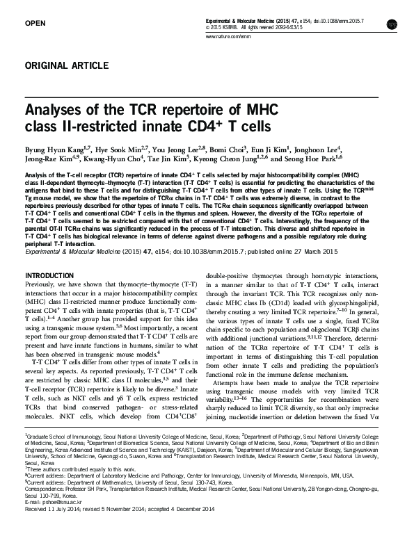 (PDF) Analyses of the TCR repertoire of MHC class II-restricted innate ...