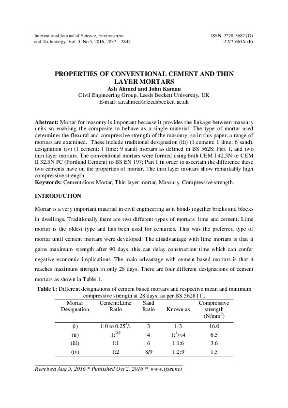 (PDF) Properties of Conventional Cement and Thin Layer Mortars