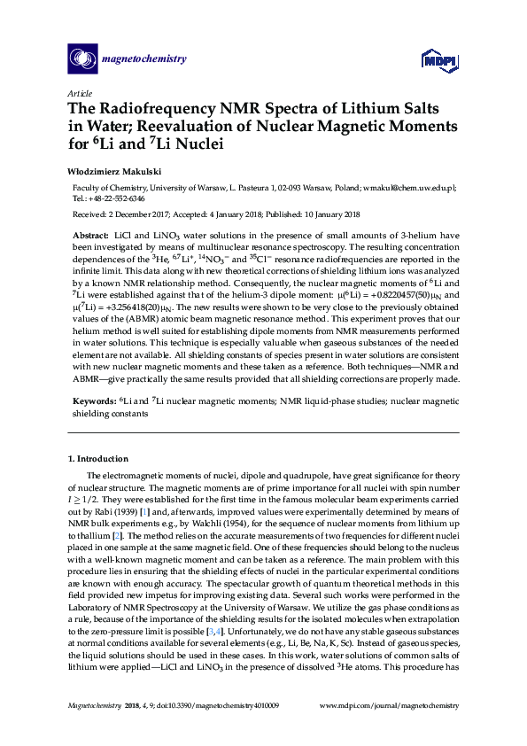 (PDF) The Radiofrequency NMR Spectra of Lithium Salts in Water ...