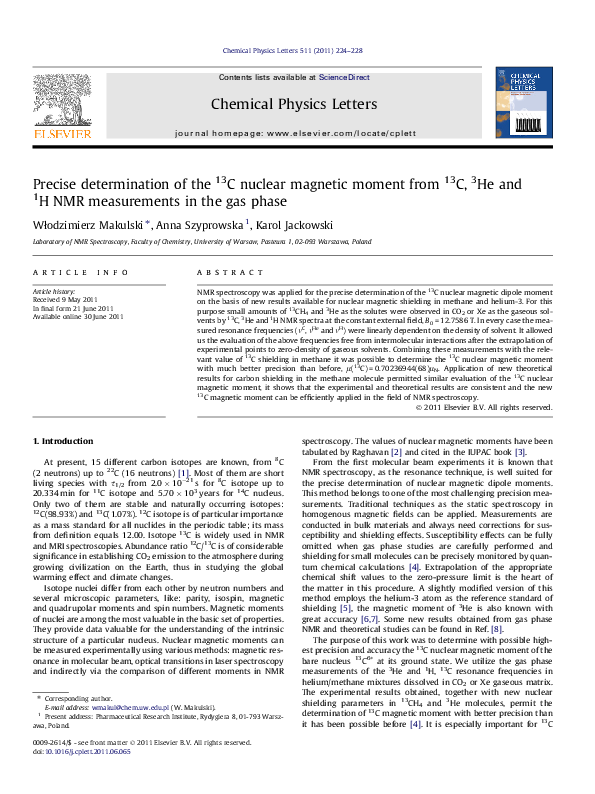 (PDF) Precise determination of the 13C nuclear magnetic moment from 13C ...