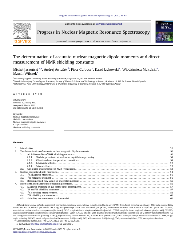 (PDF) The determination of accurate nuclear magnetic dipole moments and ...