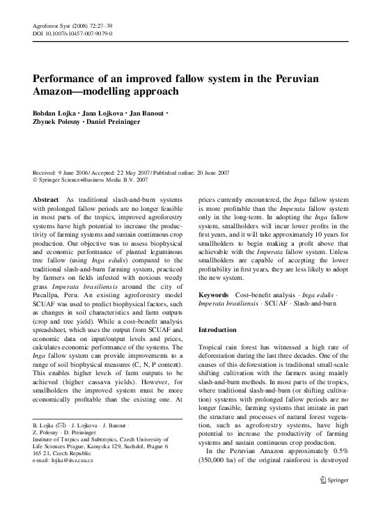 (PDF) Performance of an improved fallow system in the Peruvian Amazon ...