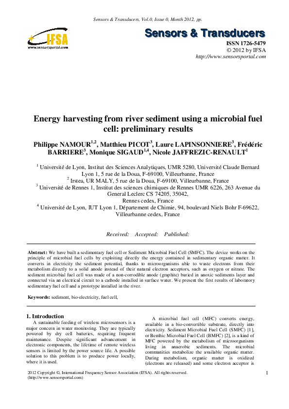 (PDF) Energy harvesting from river sediment using a microbial fuel cell ...