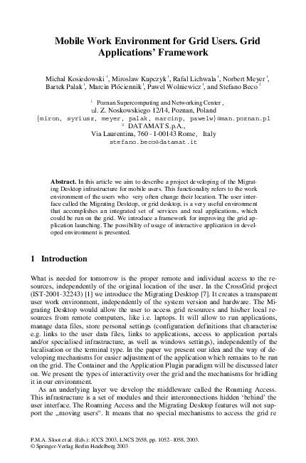(PDF) Mobile Work Environment for Grid Users. Grid Applications' Framework