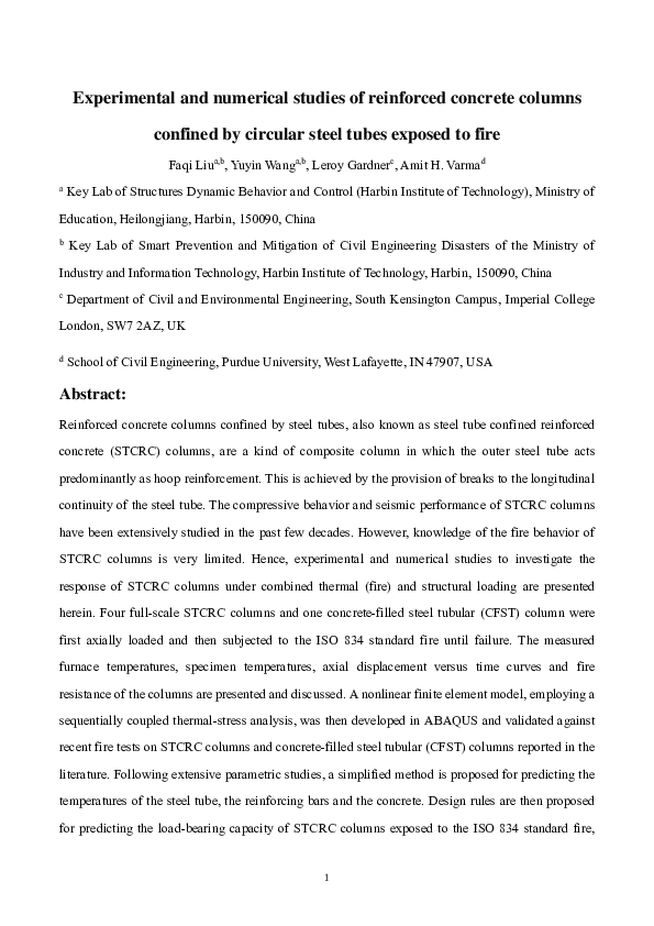 (PDF) Experimental and Numerical Studies of Reinforced Concrete Columns ...