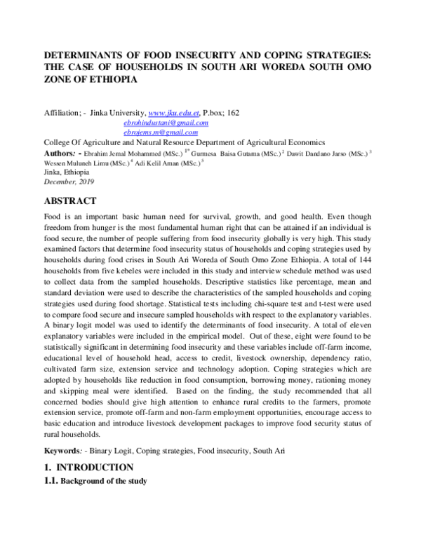 (PDF) DETERMINANTS OF FOOD INSECURITY AND COPING STRATEGIES: THE CASE ...