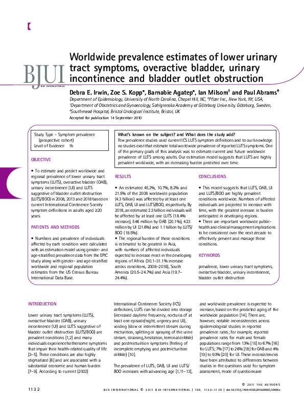 (PDF) Worldwide prevalence estimates of lower urinary tract symptoms ...
