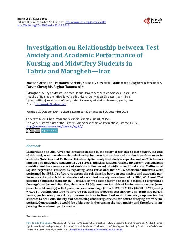 (PDF) Investigation on Relationship between Test Anxiety and Academic ...