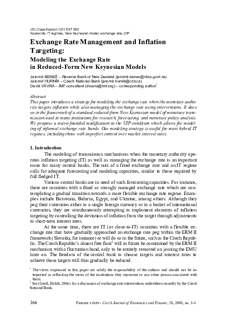(PDF) Exchange Rate Management and Inflation Targeting: Modeling the ...