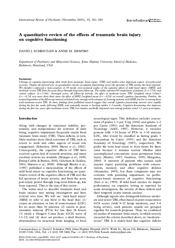 (PDF) A quantitative review of the effects of traumatic brain injury on ...