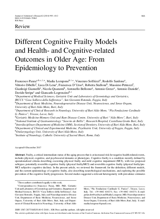 (PDF) Different Cognitive Frailty Models and Health- and Cognitive ...